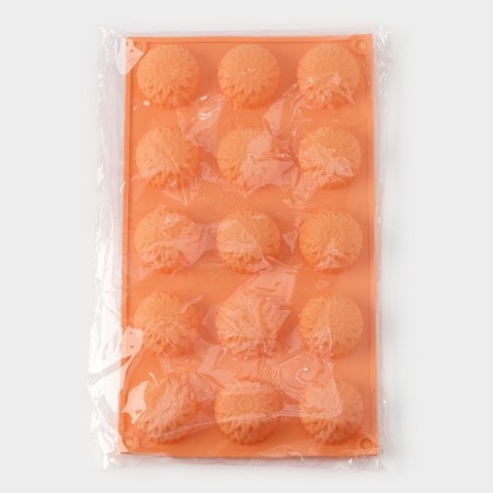 Silicone form for baking "Flowers. Chrysanthemum ", 29 × 17 × 2 cm, 15 cells, orange color-6