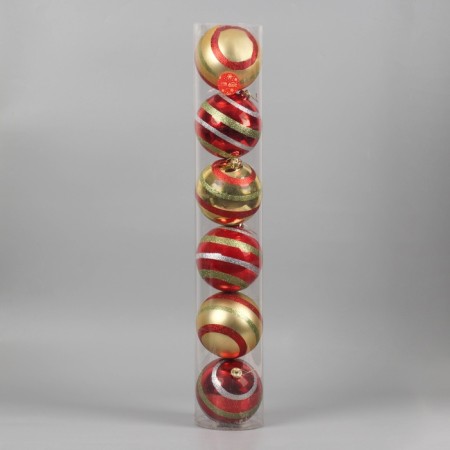 Set of balls plastic D-14 cm, 6 pcs "striped boom" red-gold-1