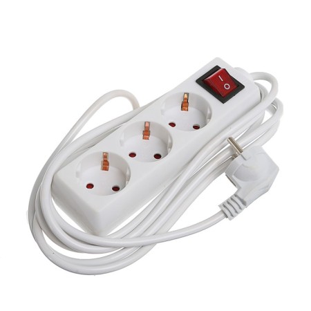 Extension cord Luazon Lighting, 3 sockets, 3 m, 6 A, 1300 W, 3x0.75 mm2, s/k, with excavation, b-1