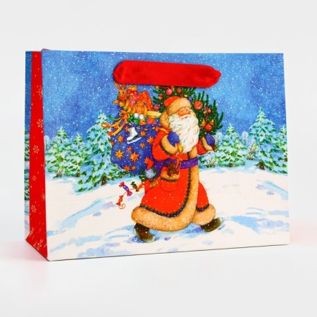 Package New Year's laminated “Santa Claus is in a hurry”, 23 x 17.8 x 9.8 cm.