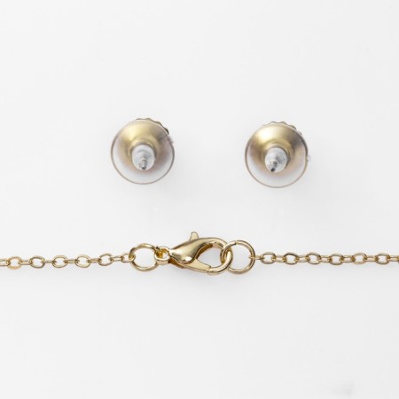 Set 2 objects: earrings, pendant “dew” flower, blue-white color in gold, 48 cm-2
