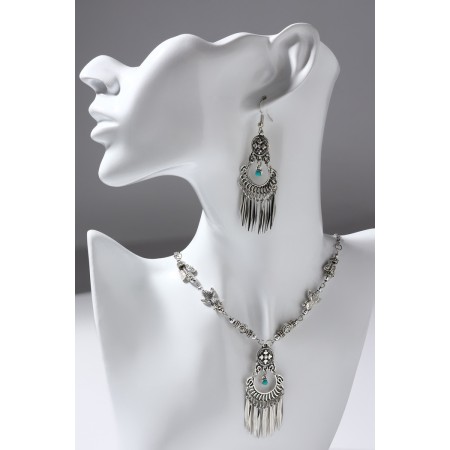 Set 2 items: earrings, necklace "India" Flora and fauna, blue color in black silver, 32 cm-5