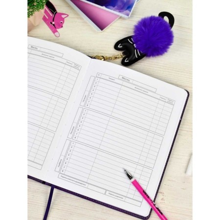 Universal Diary Grade 1-11, 48 sheets "Magic Cat", a solid cover of artificial leather, lies, universal cheat sheet, block 80 g/m2-3