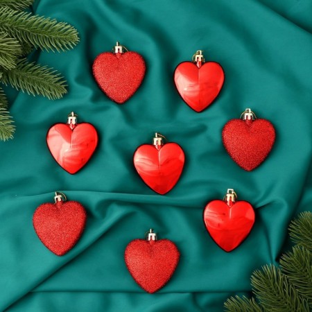 Christmas tree decoration "Romance" (set of 8 pcs) 6 cm, red