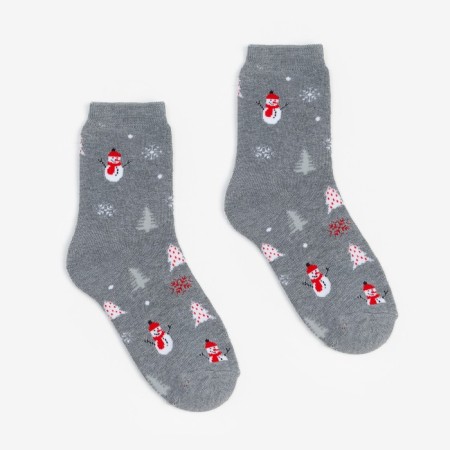 Terry socks female, gray/snowman color, size 23-25-1