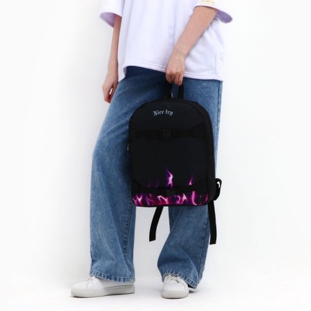 School textile backpack with mount for the Nice Try skate, 38x29x1 cm, black color, lightning department-11