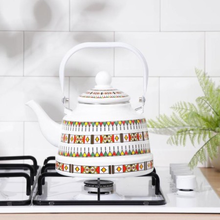 Enamel kettle "Scandinavia", 2.5 l, induction, white color, ornament-4