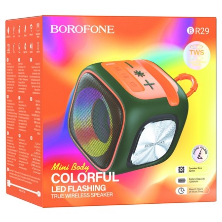 Portable column Borofone BR29, 1200 mAh, 7 W, BT 5.3, FM, TF cards, USB, AUX, Green-4