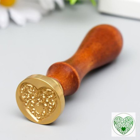 Printing for wax with a wooden handle "Heart with curls" 9x2.5x2.5 cm