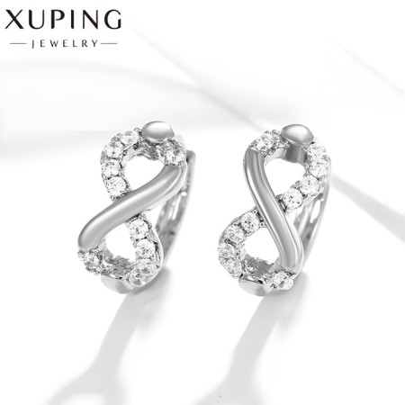Hooping earrings Xuping Infinity, white color in silver