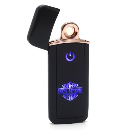 Electronic lighter "Strong strong 100 % man", USB, spiral, 3 x 7.3 cm, black