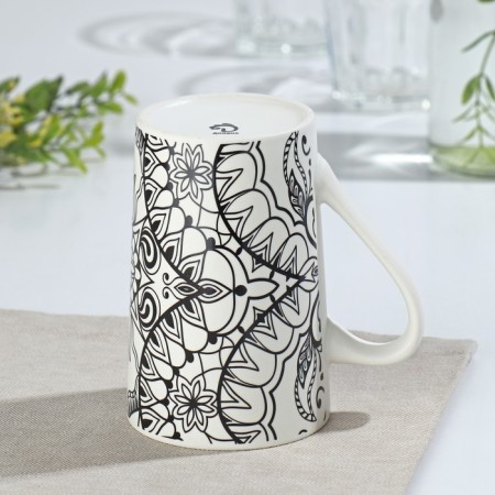 Porcelain shade mug "Mandala", 380 ml, black pattern-3
