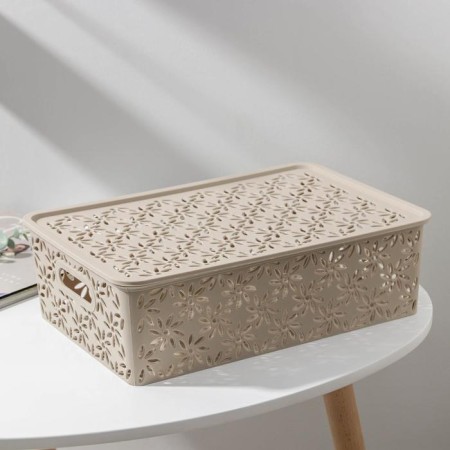 Basket for storage with a lid "Chamomile", 7.5 l, 35 × 24.5 × 10.5 cm, color latte