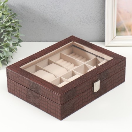The casket to the leatherette to the clock 6 departments and jewelry "Coffee python" matte 7.7x20x25.5 cm
