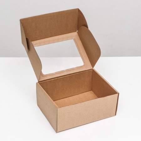 Boxing box, brown with a window, 22 x 16.5 x 9.5 cm-3