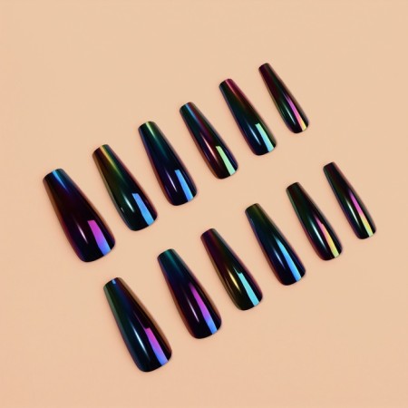 Poaring Failure Nails, 12 pcs, with adhesive plates, ballerina shape, black-1