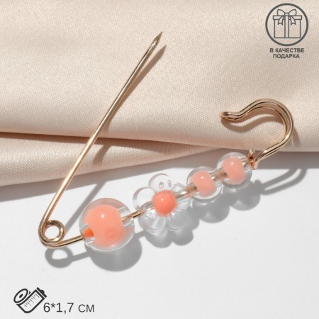 Pin "Flower Confetti" 4 beads, 6 cm, coral color in gold-2