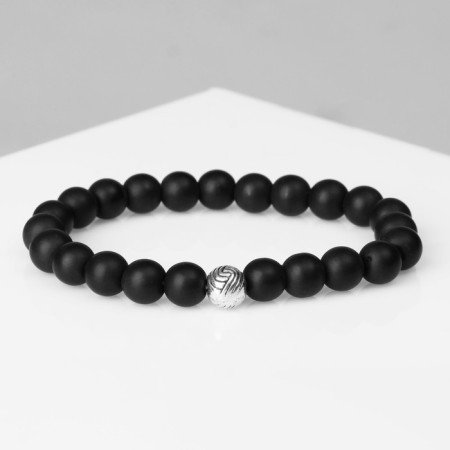 Bracelet men's “Grand” matte beads, black color with silver, d = 6 cm