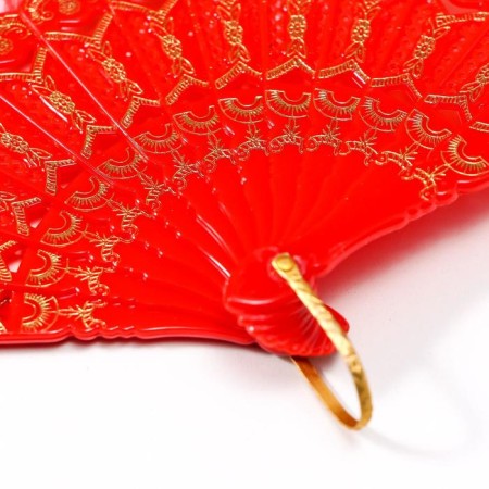 Fan plastic, textiles "Flower paradise" wide blades, sparkles mix 23 cm-2