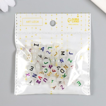 Beads for creativity plastic "English alphabet" glows a set of 15 grams 0.6x1x1 cm-3