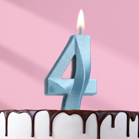 Candle in the Cake "Fine", number "4", blue metallic, 6.5 cm