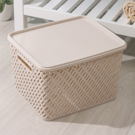 Basket for storage with a “braid” lid, 35 × 29 × 22.5 cm, beige color-1