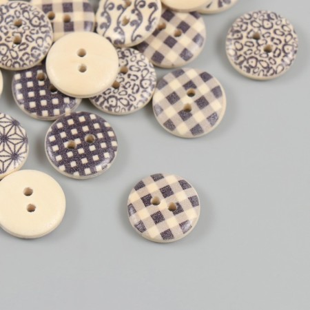 Buttons wood for creativity 2 punctures "patterns" black set 40 pcs 1.5x1.5x0.4 cm-1