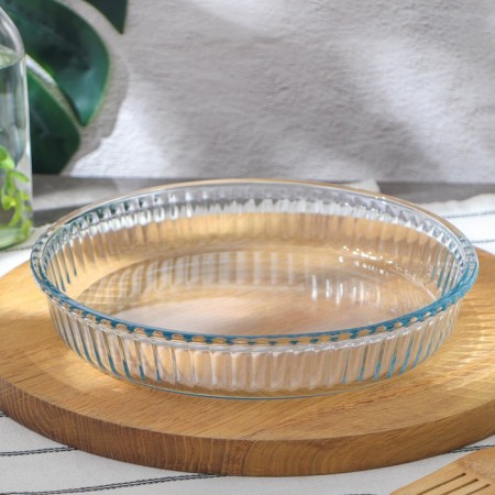 Circle form for baking and baking of the heat -resistant glass Borcam, 1.5 l, corrugated