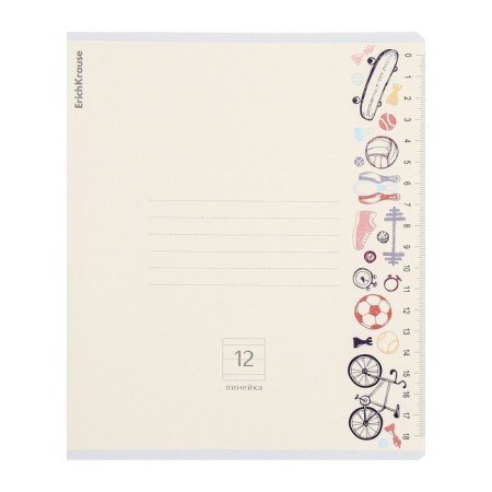 Notebook of 12 sheets in the Erichkrause "Ruler Hobby" line, cover coated cardboard, offset block, mix-4