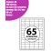 A4 labels are self -adhesive 100 sheets, 80 g/m, on a sheet of 65 labels, size: 38 x 21.2 mm, glossy, white