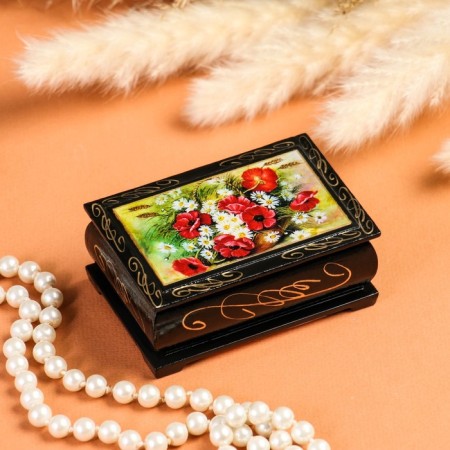 Casket "Flowers", 6 × 9 cm, lacquer miniature