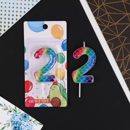 Candle for the cake, number "2", multi -colored, 5.5 x 8 cm.-1