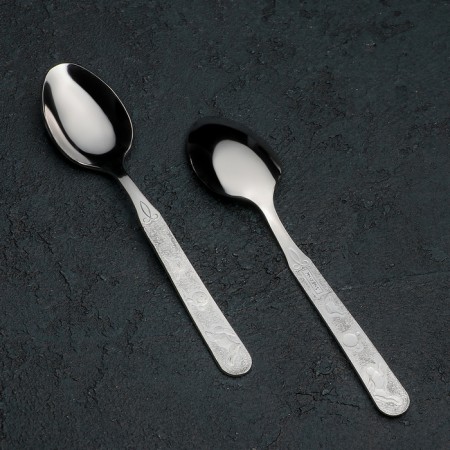 A spoon of a children's teaspoon "Kolobok", thickness 1.5 mm, silver color