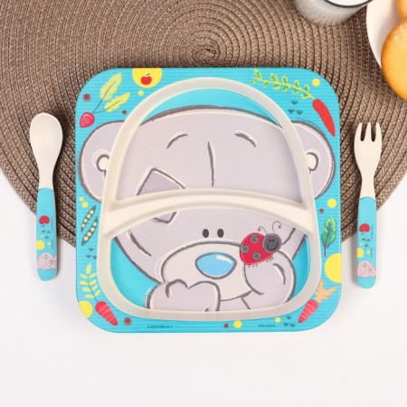 A set of children's bamboo dishes, 3 objects: plate, fork, spoon, me to you-4