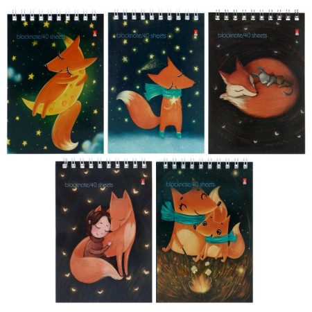 Notepad A6, 40 sheets on the crest "Magic foxes", cover of laminated cardboard, block 55 g/m2, mix