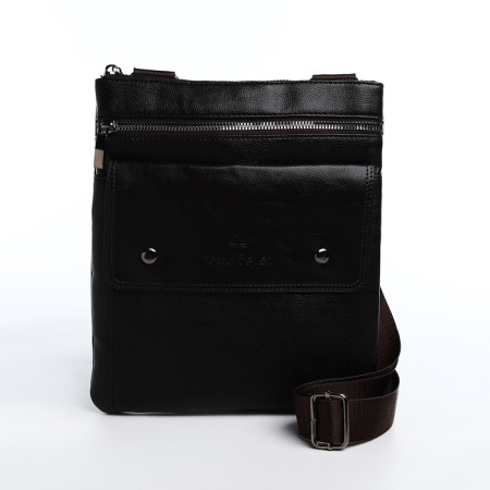 Male bag on lightning, terra dever, long belt, black color-1