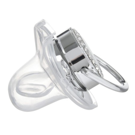 Set: Nipple - Orthodontic dummy with the holder "Bear", with a cap, from 6 months, silver, rhinestones-3