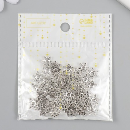 Decor hat for beads Metal "Flower-star" silver G034B503 0.9x1.1 cm-4