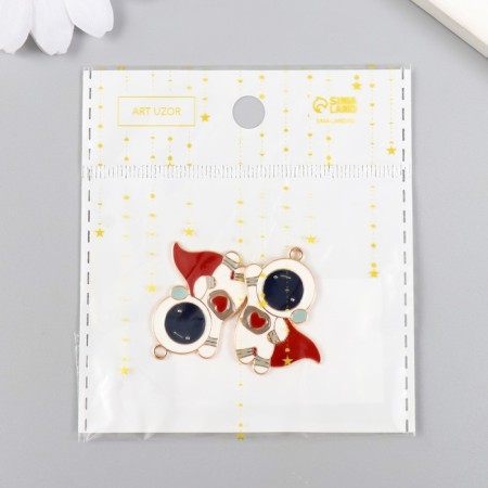 Decor for creativity metal, enamel "Cosmonaut in a red cloak" gold 3.1x2.5 cm-3