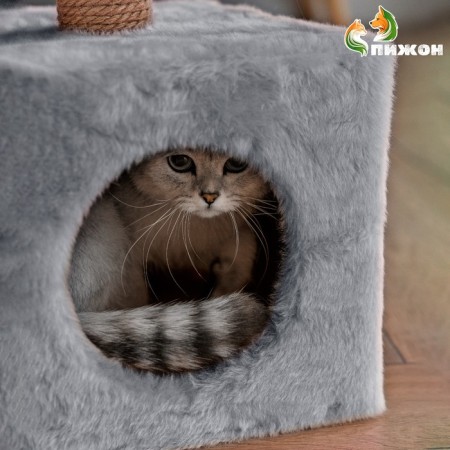 Animal house, with a clawe and shelf, jute, 32 x 32 x 64 cm, gray-4