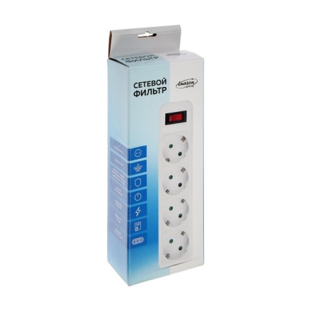 Luazon Lighting network filter, 4 sockets, 0.5 m, 2200 W, 3 x 0.75 mm2, 10 A, 220 V, white-3