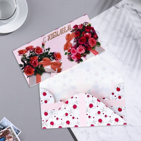 Money envelope "Happy Anniversary!", Roses, 17x8.5 cm