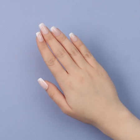 Classic French overhead nails, 24 pcs, with adhesive plates, soft square shape, pale pink/white color-13
