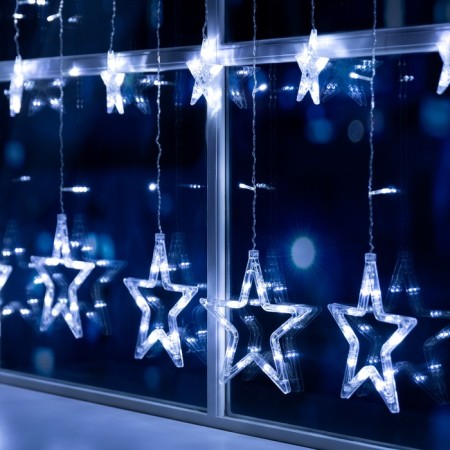 Garland "fringe" 2.4 × 0.9 m with nozzles "Stars", IP20, Transparent thread, 138 LED, glow white, 8 modes, 220 V-4