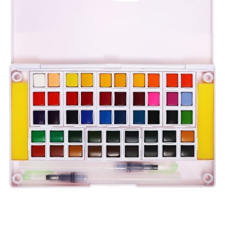 Watercolor paints, + 2 pieces of brushes, in a plastic box, 48 colors-4