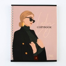 A notebook in a cage, 96 sheets of A5 on a spiral, “September 1: Lady”, the cover coated cardboard 215 gr., 80 gr., Beliac 96%