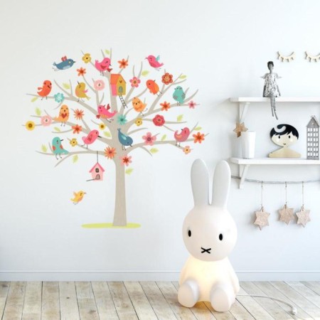 Sticker Plastic Interior color "Birds on a tree with flowers" 25x35 cm set 4 sheets