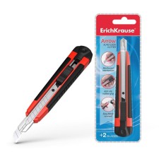 Chancellery 9 mm knife, Erichkrause Arrow, with an automatic fixation system for Auto-Lock blade and a nozzle for the safe separation of the blade segment, rubber inserts, metal guides, 2 blades in the set, a blister
