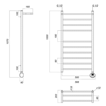 Domoterm electric heated towel rail "Medea" P10, 500x1000 mm, with a shelf, right, chrome-2