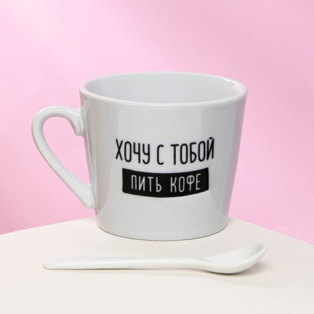 Ceramic mug with a spoon of Catspresso, 180 ml, white color